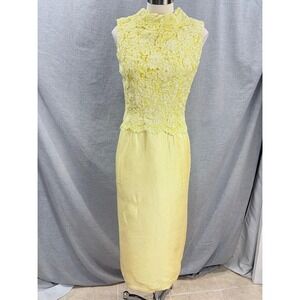 Vintage 60s Betty Johnson's of Thiensville Yellow Lace Sheath Dress XS/2 AS IS
